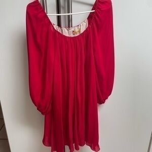 Alice & Olivia Long Sleeve Batwing Silk Red Dress